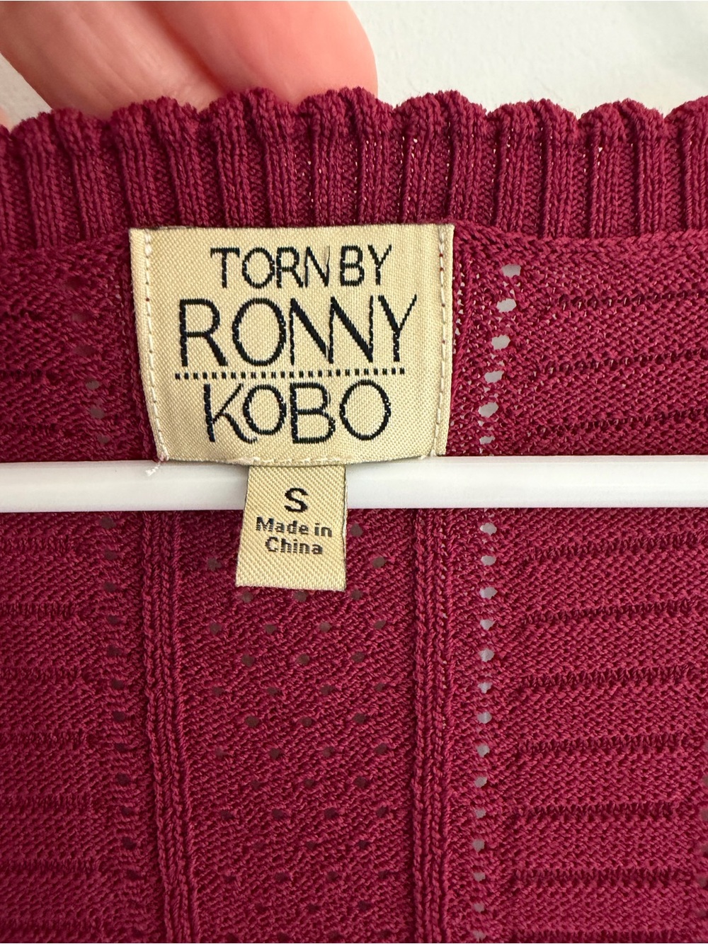 Torn by Ronny Kobo Burgundy Pointelle Knit Peplum Top Small - Picture 2 of 6